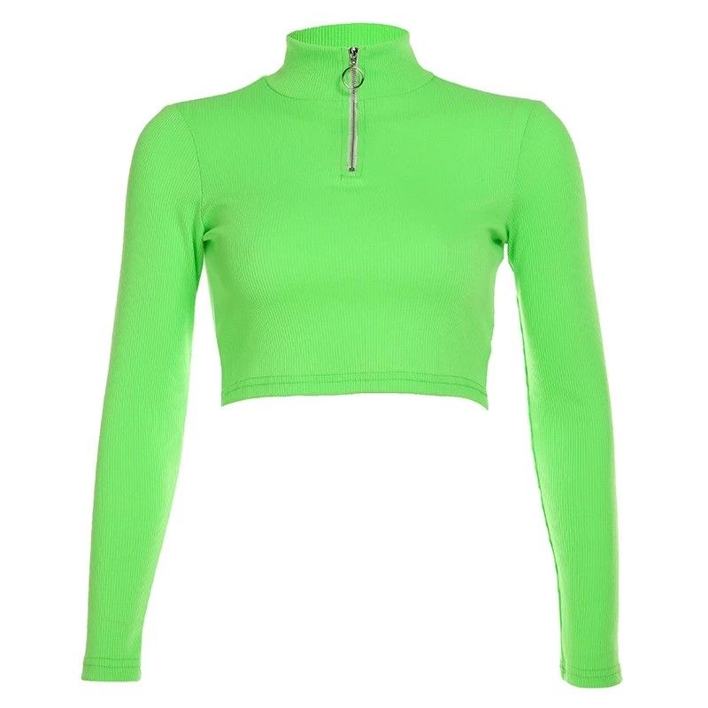 Neon green long sleeve top crop top