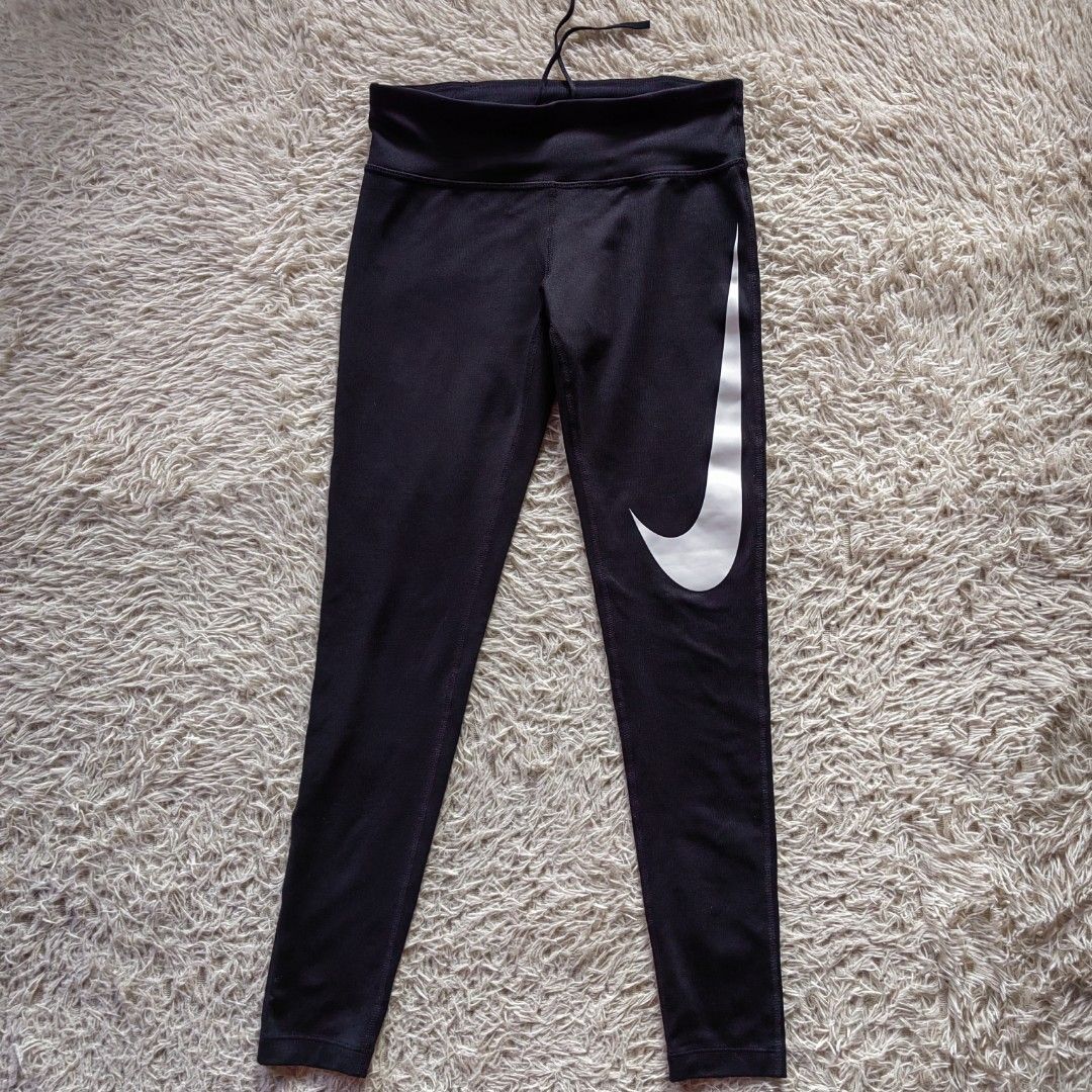 Nike grey leggings with black logo, Women's Fashion, Activewear on Carousell