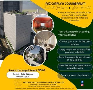 Paz Catalina Manila Modern Columbarium - P6000 monthly