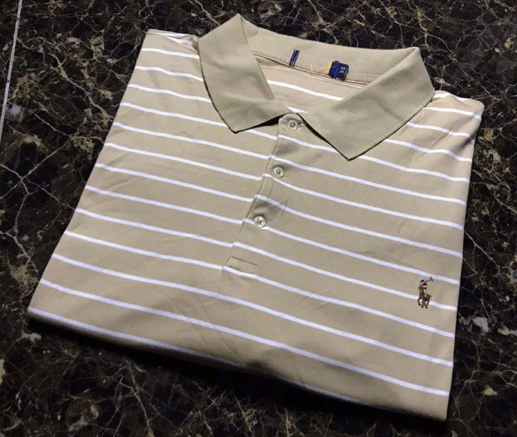 POLO RALPH LAUREN LIGHT BROWN STRIPES COLLAR TSHIRT BIG SIZE 3XL