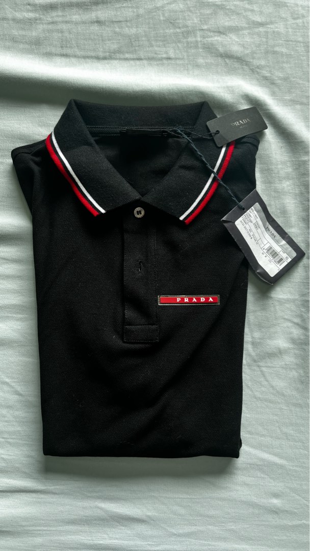 Prada Polo Shirt Black w/ Red Lining, Men's Fashion, Tops & Sets ...
