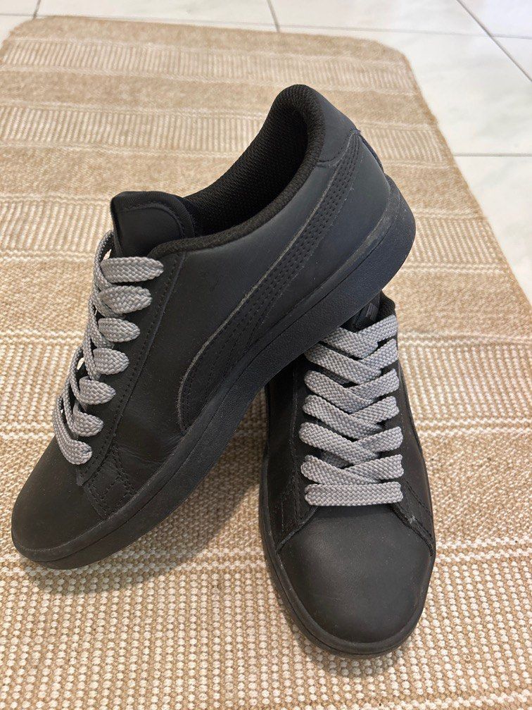 PUMA Smash All Black Leather Trainers Sneakers, Women\'s Fashion, Footwear,  Sneakers on Carousell