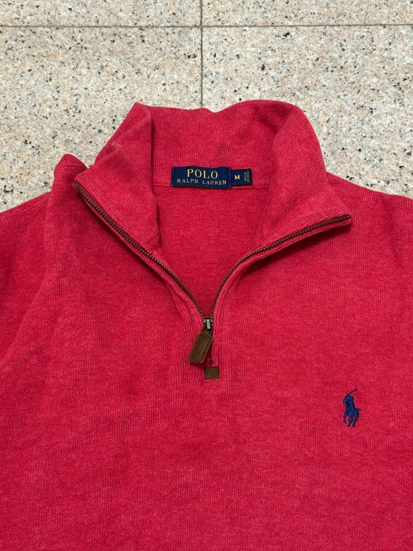 Red ralph lauren half zip sweater on sale