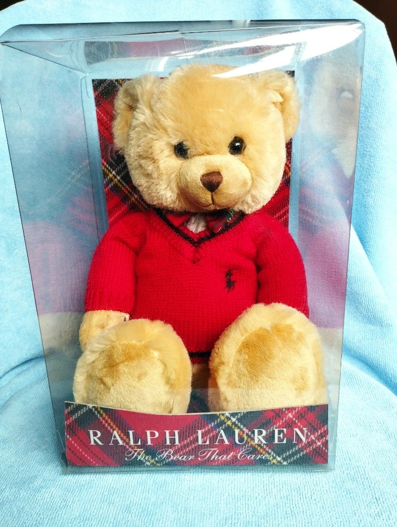 Ralph Lauren Teddy Bear Plush Red Knit Sweater Plaid Bow Tie Polo Logo