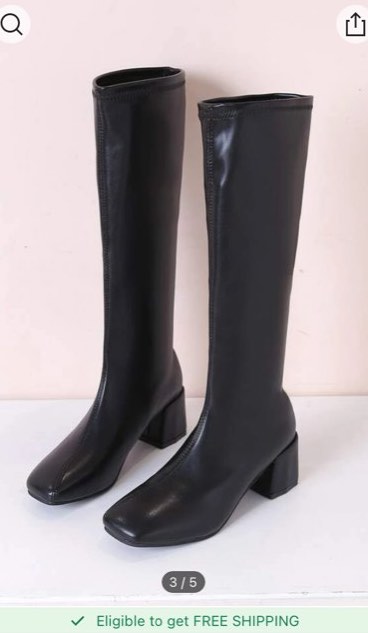 Shein black knee high pleather boots Women s Fashion Footwear
