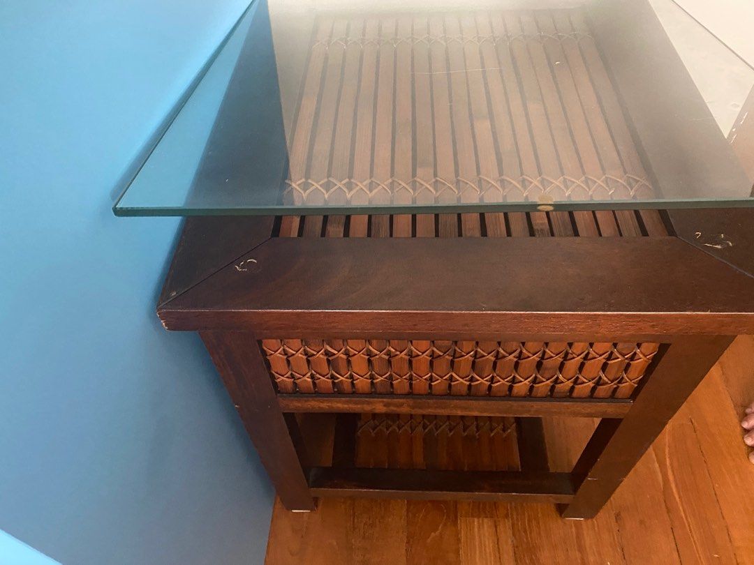 Side table (Category: Tables & Sets) located in Singapore. Submitted by 08314104 (Listing ID 1280898310, Image 2). Description: Well used with glass protection Self collection only No nego.
