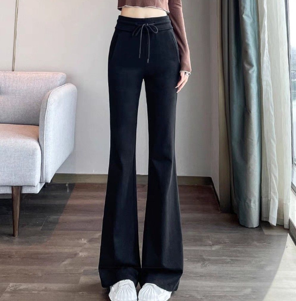 New Women's Wide Leg Pants Flare High Waist Leggings Size XL Black