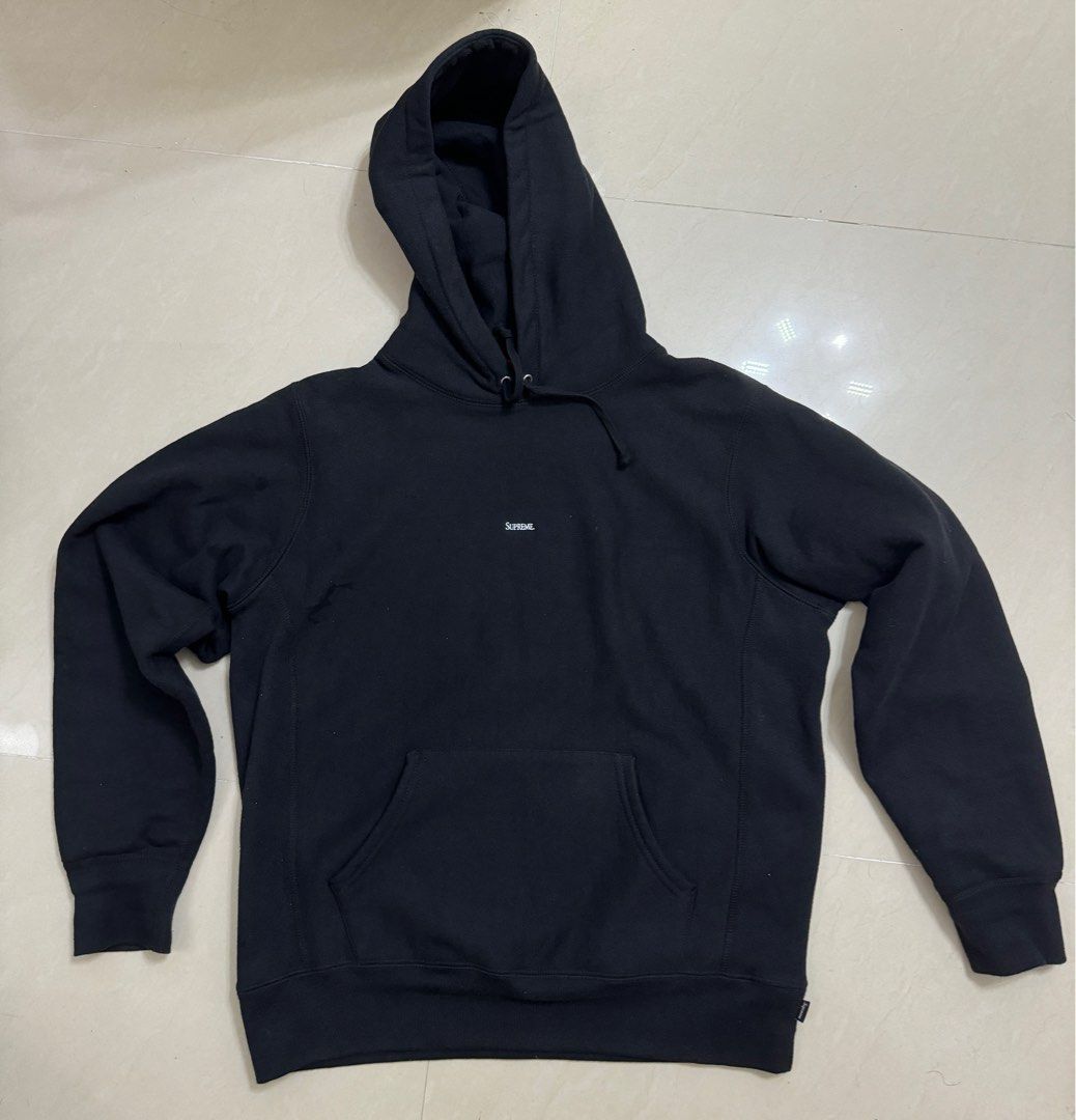 Supreme mirco logo hoodie 黑色黃金S 碼, 名牌, 服裝- Carousell