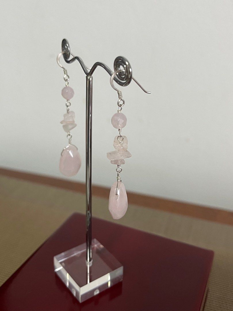 Sweet dangly genuine rose quartz earrings in sterling silver