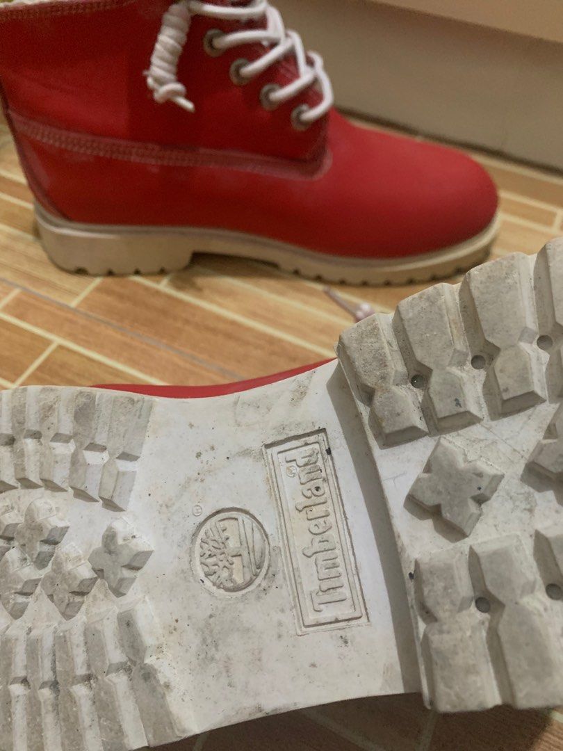 Red and shop white timberlands