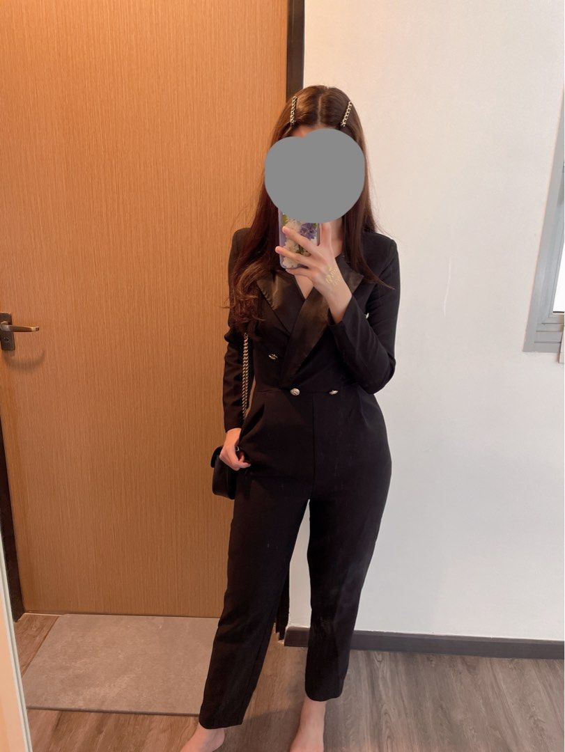 TRENDYOL padded gold button black jumpsuit Women s Fashion Dresses Sets Jumpsuits on Carousell