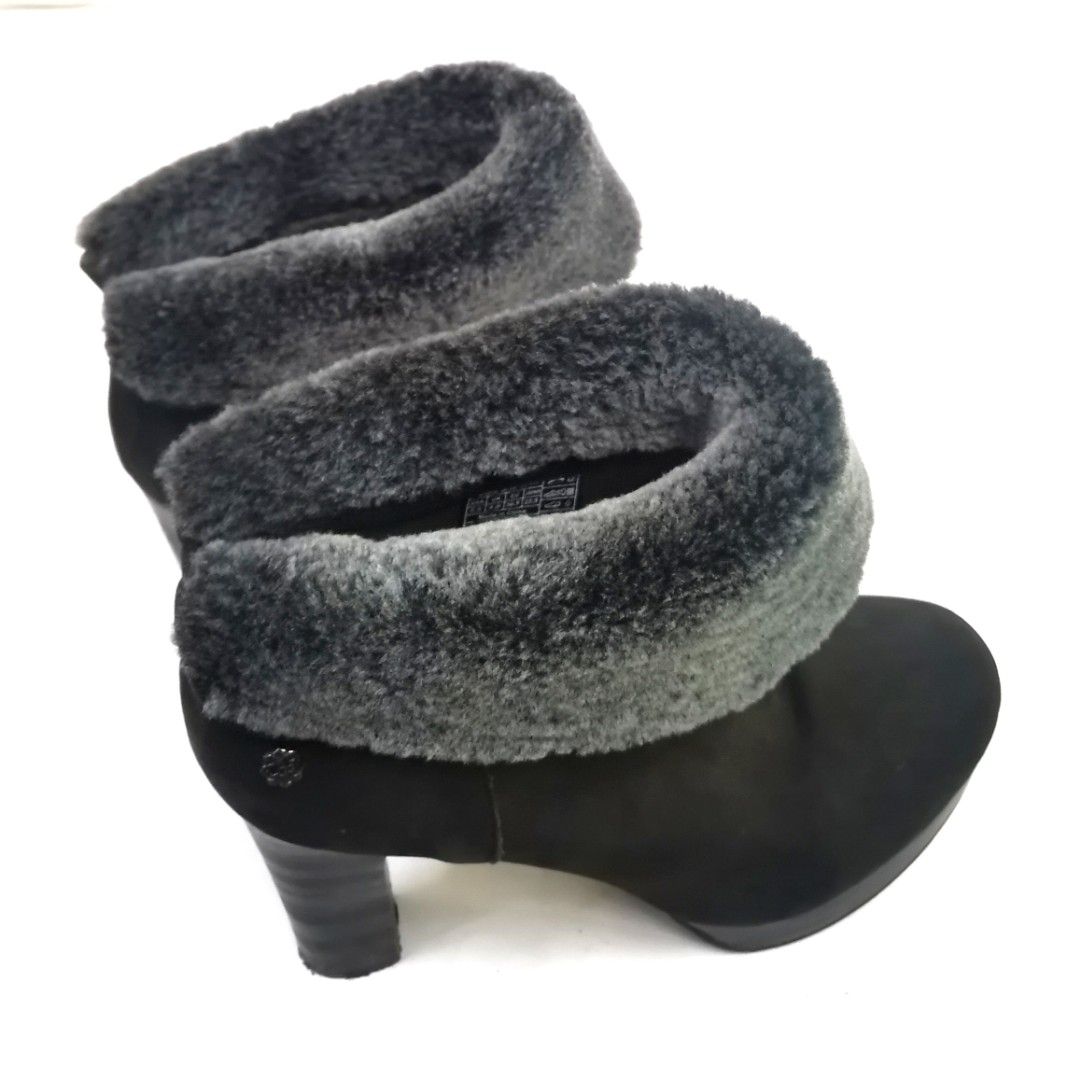 UGG Dandylion Black Boots Suede Leather Foldable Gray Shearling Stacked Heel US5.5 Women s Fashion Footwear Boots on Carousell