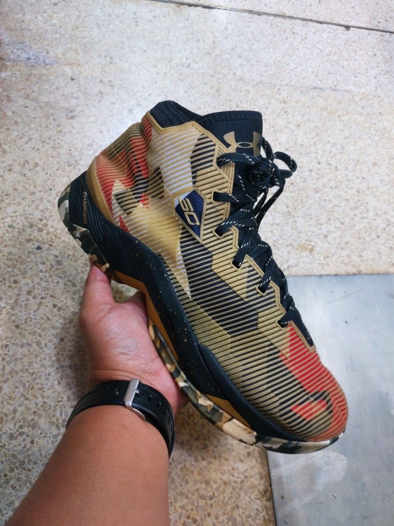 Under Armour Curry UA 2.5 Gold Black Red Basketball Shoes 28 cm