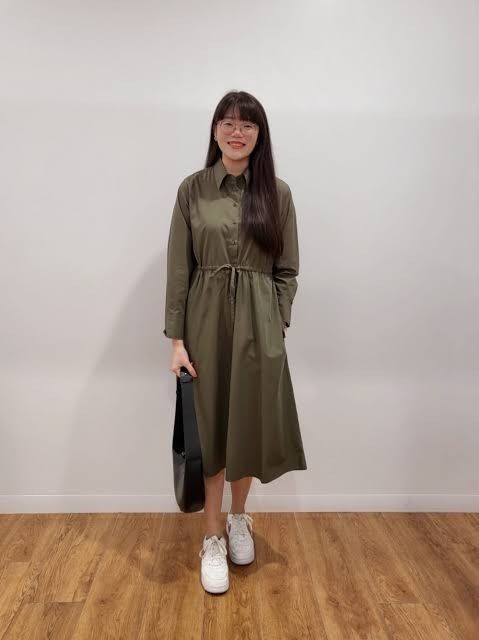 uniqlo long sleeve shirt dress Women's Soft Brushed Long-Sleeve Shirt Dress