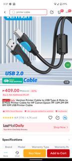 Vention Printer Cable to USB Type A Male to B Male Printer Cable for HP Canon Epson 8 Meters Long