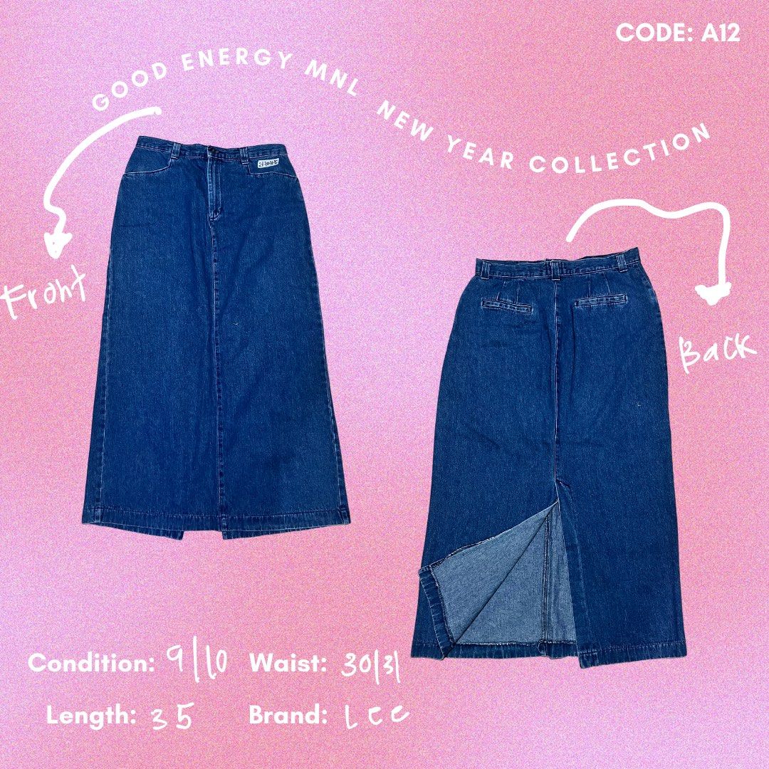 VINTAGE LEE LONG DENIM SKIRT (Category: Skirts) located in Paranaque City. Submitted by studiosecond (Listing ID 1280846082, Image 1). Description: 🌸 Chinese New Year Promo 🌸 🌺 Free Shipping (Only in Metro Manila) from February 5-15 *Applies to items that only have this message* PLEASE READ BEFORE BUYING‼️‼️ REMINDERS: 🩰 Items are pre owned or thrifted 🩰 Washed and already ready to wear 🫶🏼 🩰 Last price is already POSTED🌟 please no lowbal