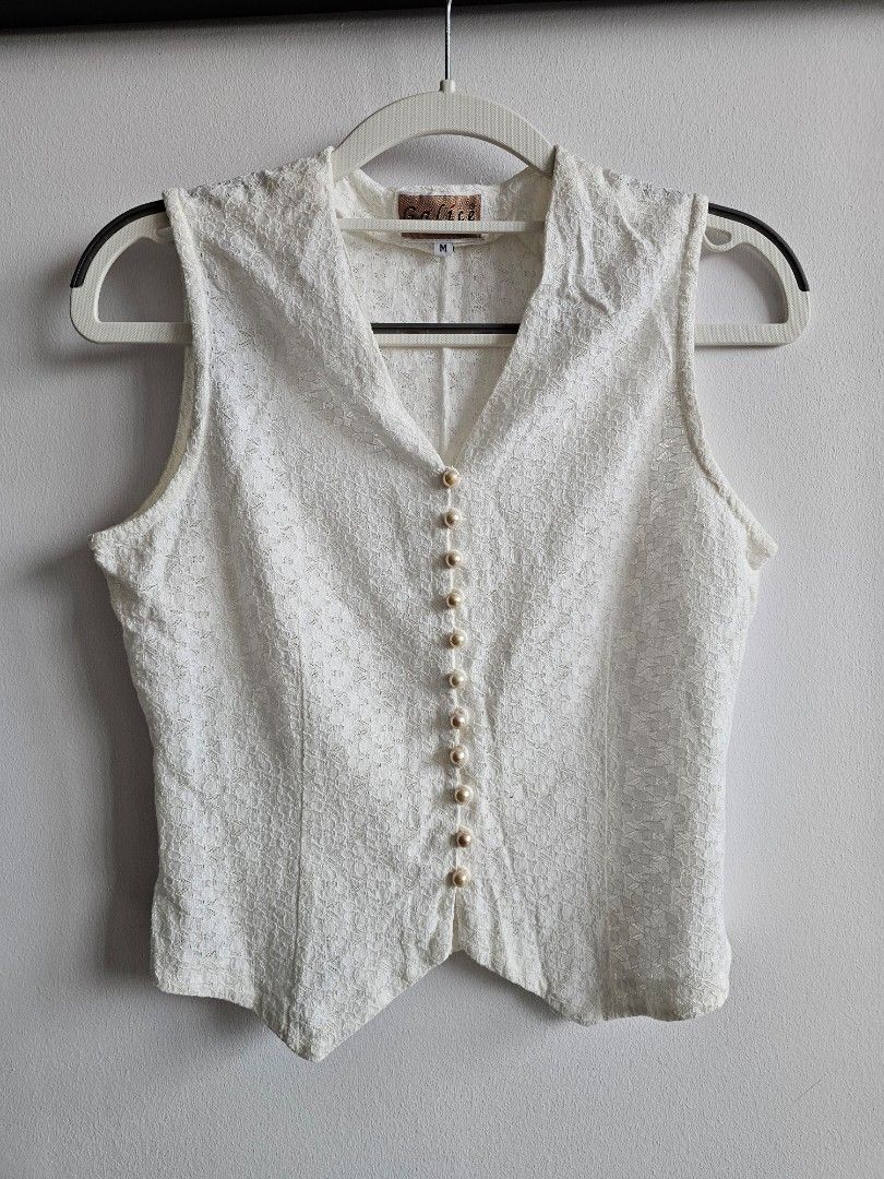 White discount lace vest