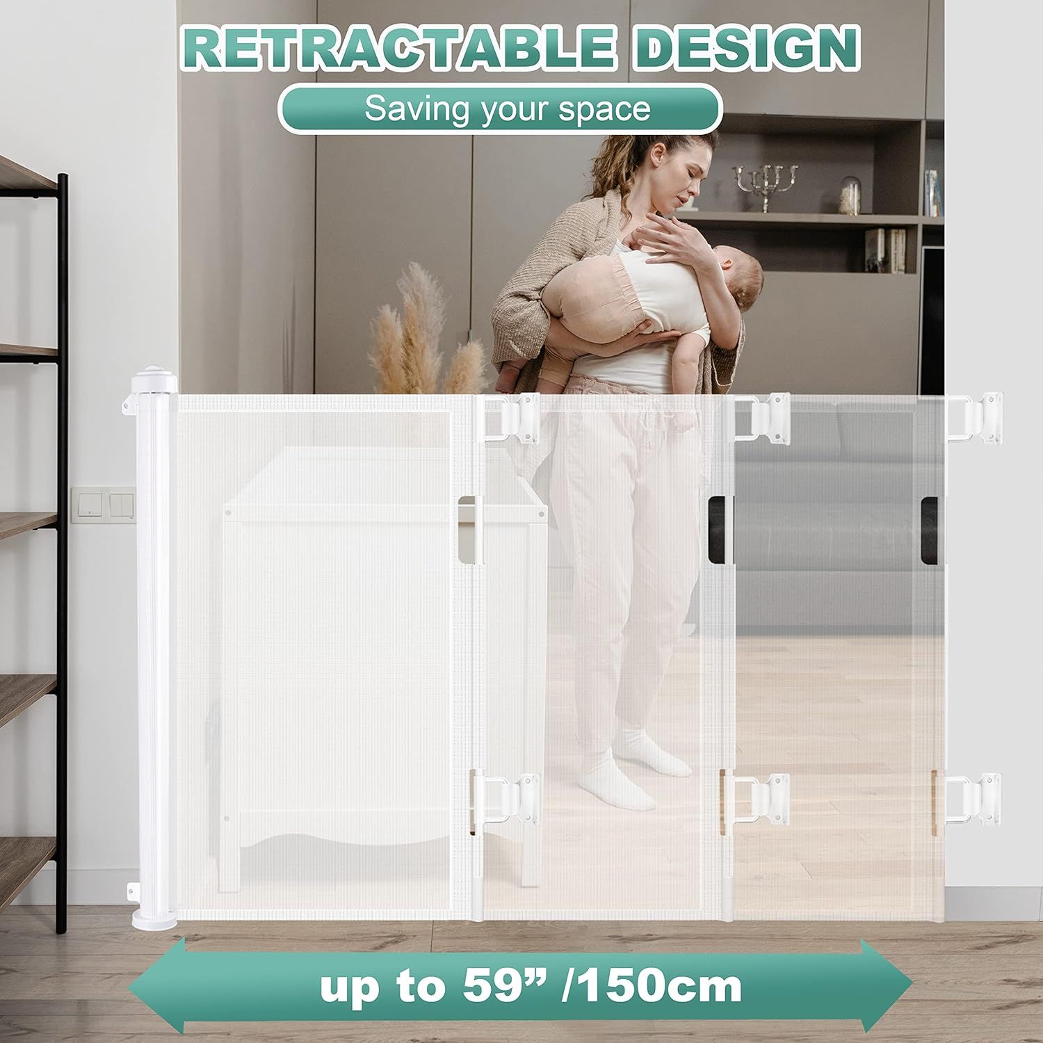Wiscky Retractable Baby Gate Dog Gate Extra Wide Safety Gates for Babies and Pet 33 Tall