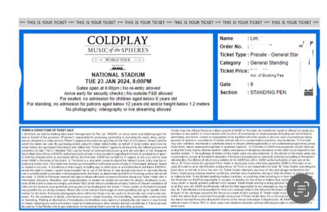 [WTS] CHEAPEST Coldplay ticket Music of the Spheres Singapore 23rd