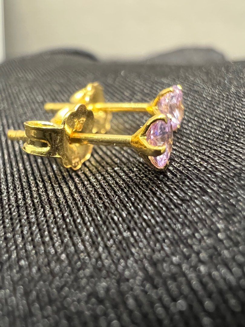 YG070 Purple Stone Earrings 916 Yellow Gold Women s Fashion