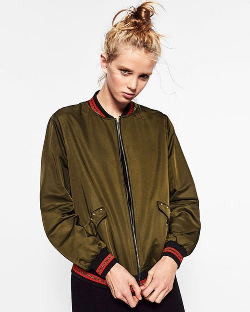 Zara green bomber jacket womens shop