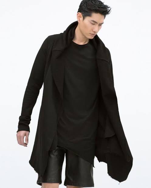 ZARA MAN Long Cardigan Flare Black, Fesyen Pria, Pakaian Baju