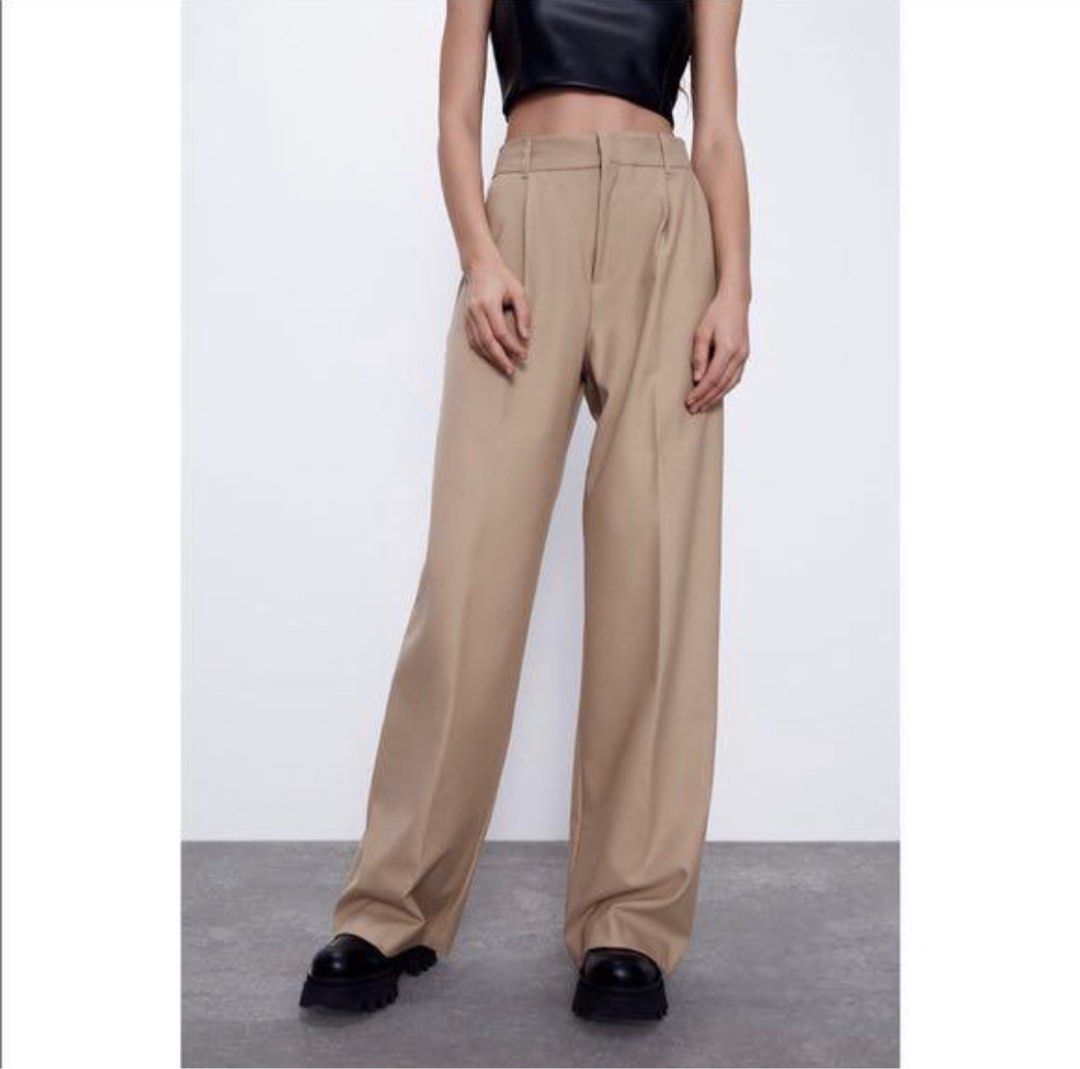 Zara Tailored Work Trousers in Tan Brown, Women's Fashion, Bottoms