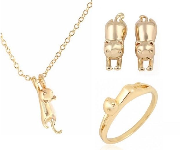 Gold pendant top earring ring set