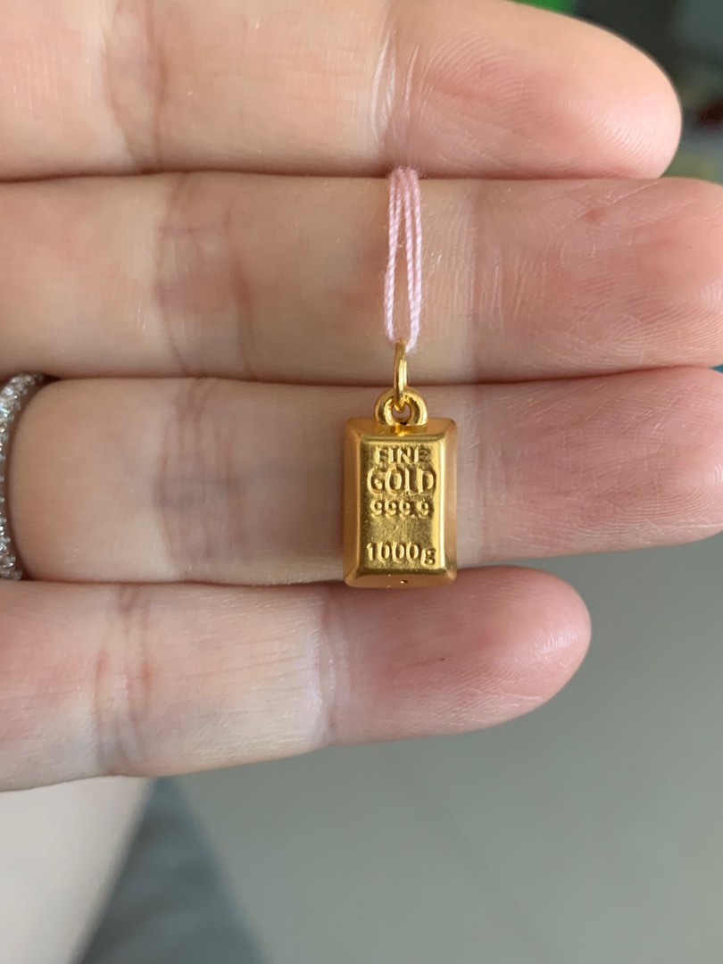 999 3D mini gold bar Pendant