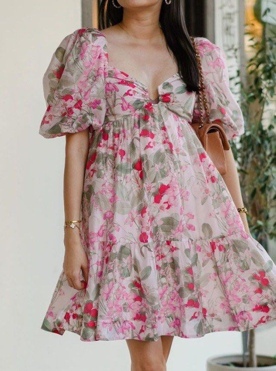 and other stories pink floral dress & OTHER STORIES Babydoll Tied Sleeve Detail Dress