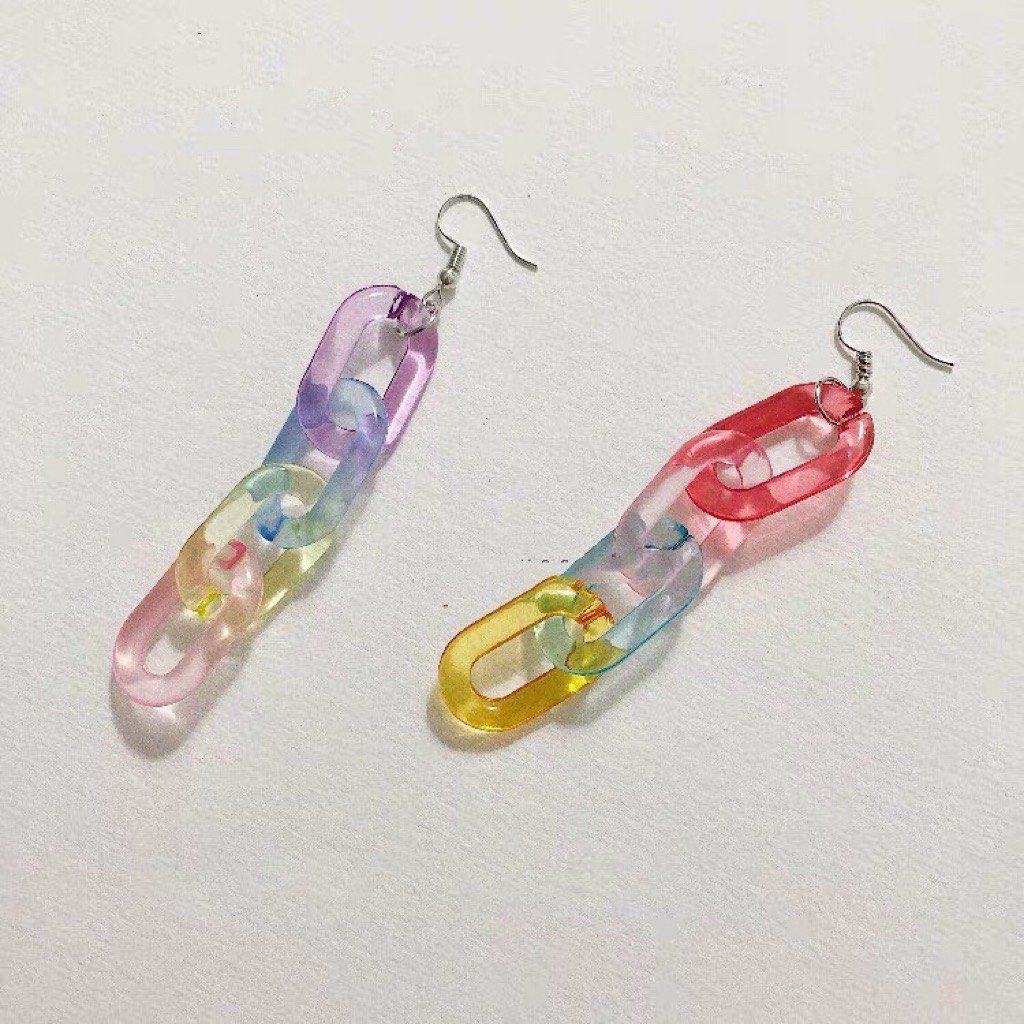 acrylic colourful chain hook earring uzzlang cute aesthetic