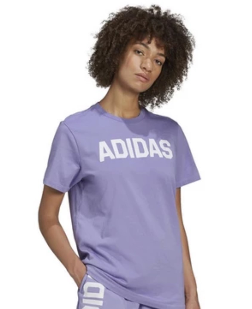 white and purple adidas shirt