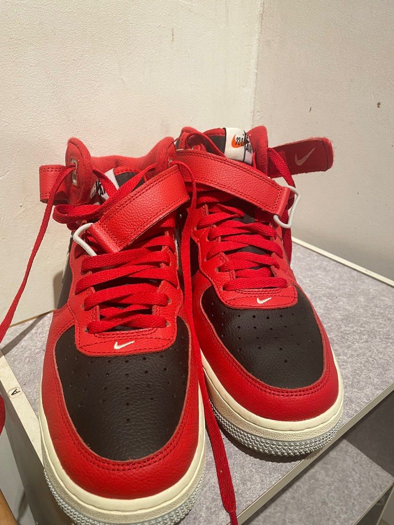 Air force 1 mid red and white hot sale