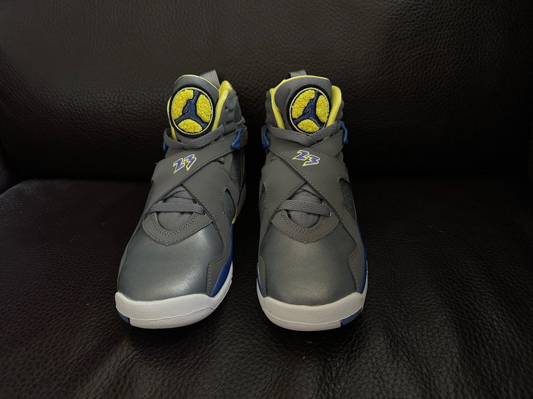 Jordan 8 on sale grey blue yellow