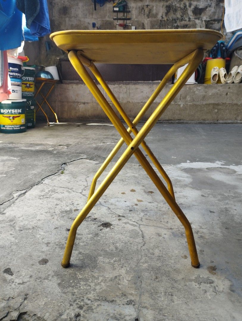 All aluminum folding table (Category: Tables & Sets) located in Manila. Submitted by bokness (Listing ID 1281024650, Image 3). Description: Antique all aluminum folding table tray 47W x 38D x 57H cm when open 47 x 14 x 73 cm when folded Durable and rust resistant Made in Philippines during 1960s Location Edsa Munoz QC.