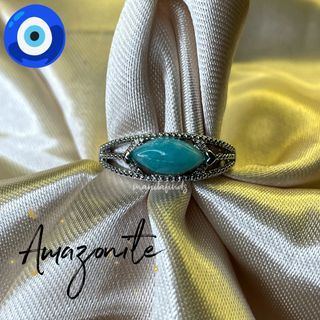 Amazonite evil eye adjustable ring
