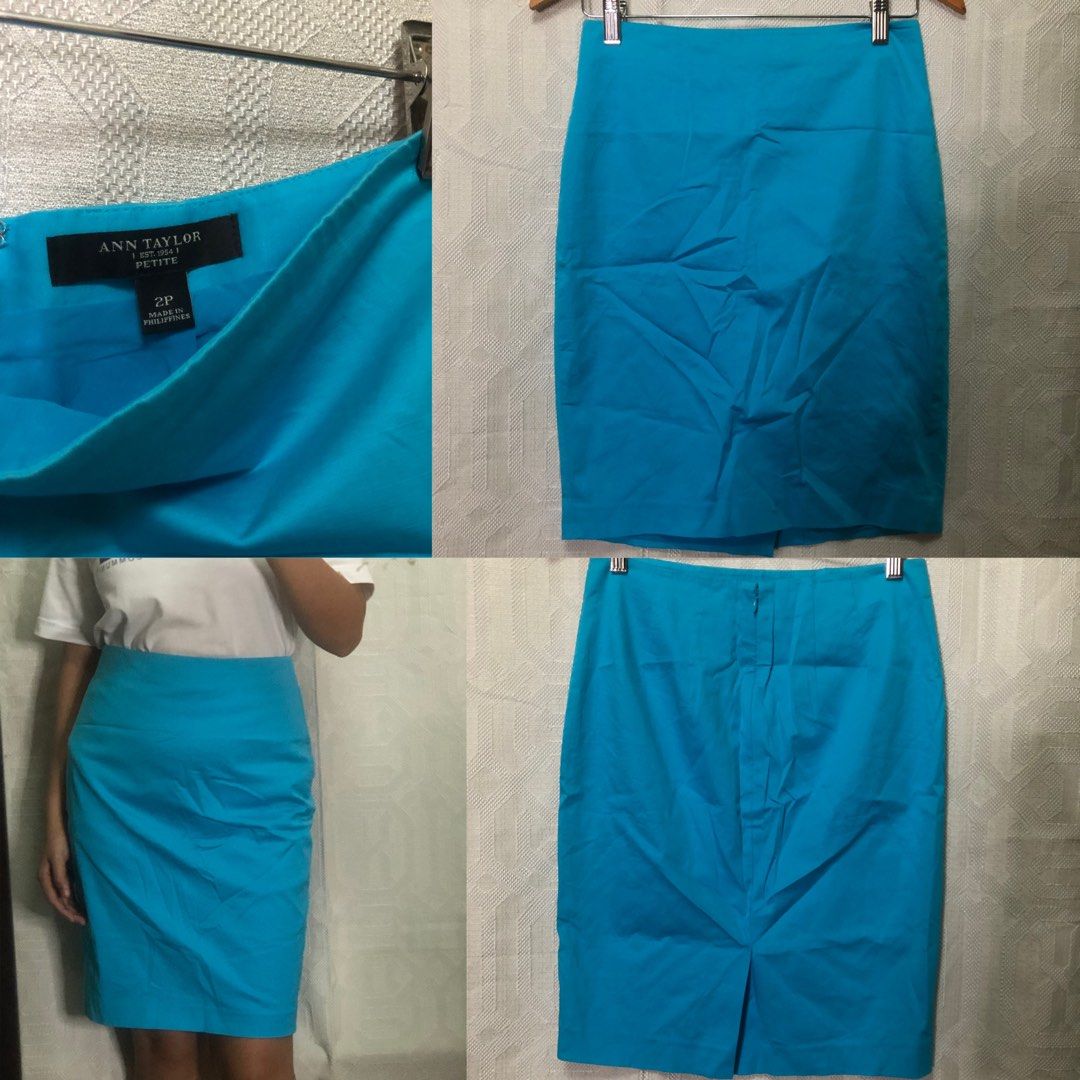 Ann Taylor Midi Skirt with back slit Blue Pencil Skirt Vintage