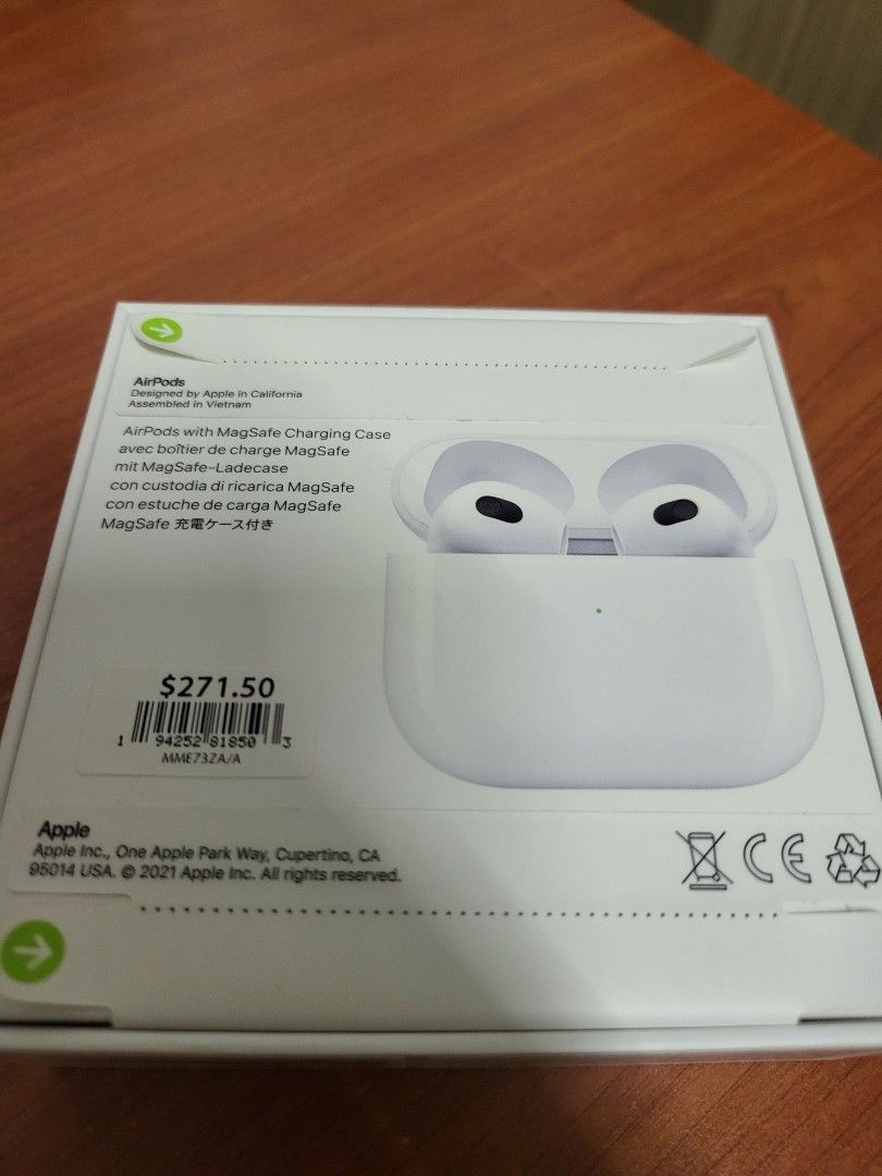 Apple AirPods 3, White, MME73LL/A, In-Ear Headphones, Magsafe Charging Case, Spatial Audio