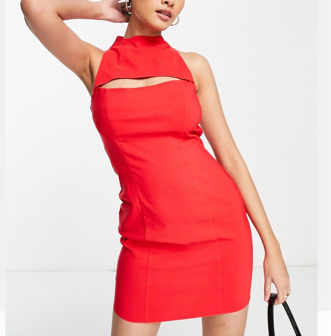 ASOS modern cheongsam qi pao cut out in red