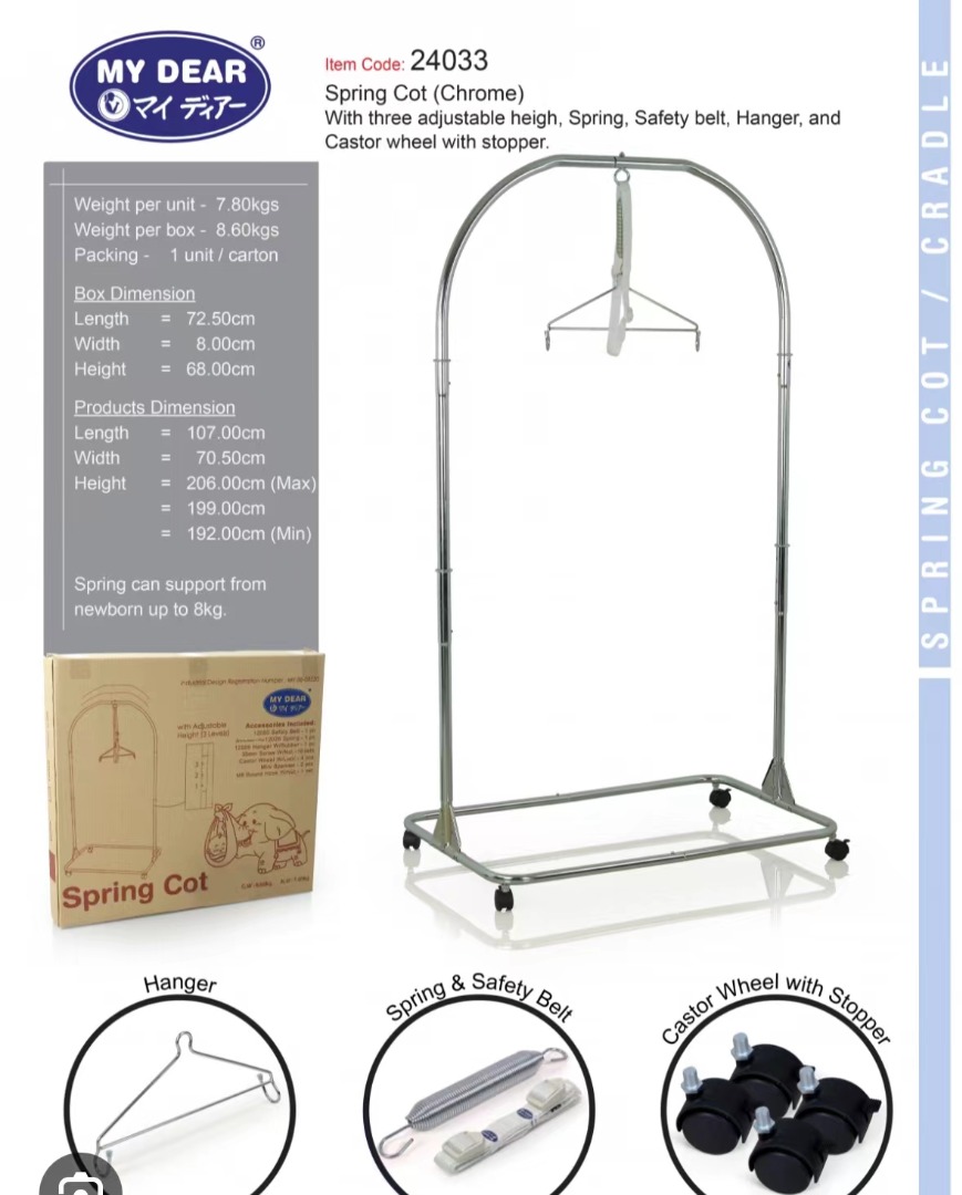 Baby Cradle My Dear Baby Sarung Rack Spring Cot Chrome used twice only very good condition
