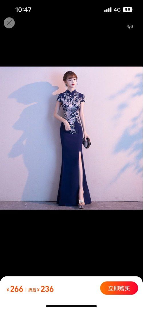 Blue long qipao evening dress d d wedding floral Women s Fashion