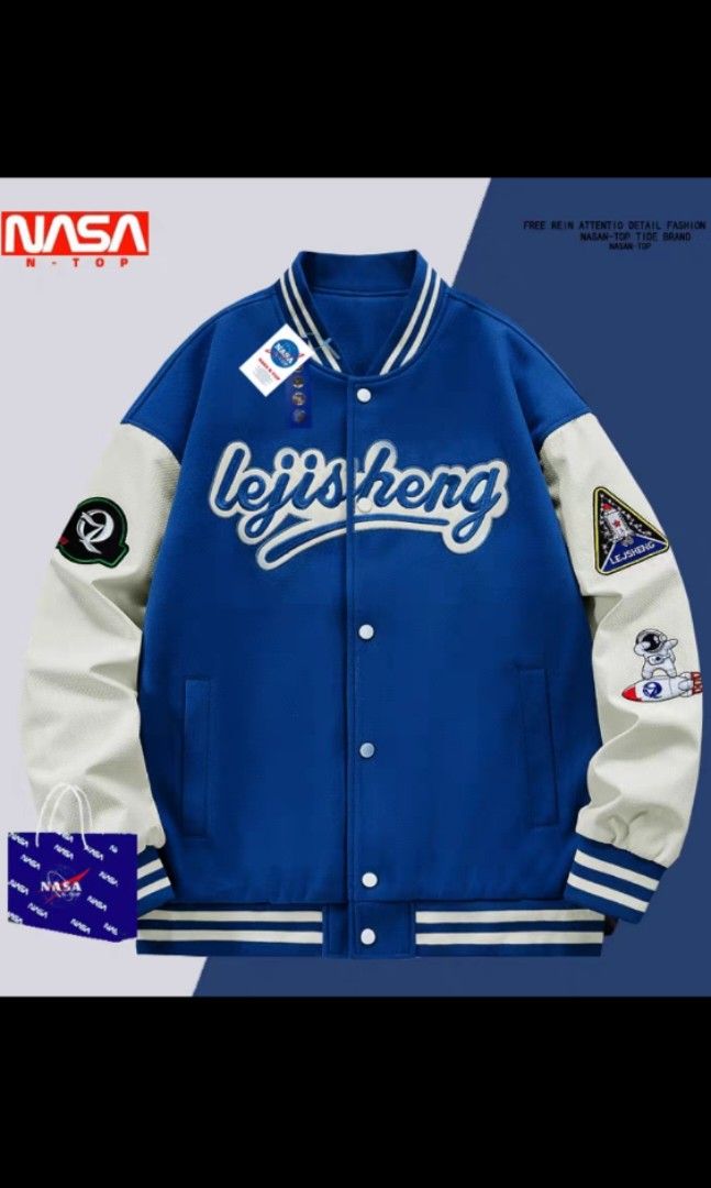 White and clearance blue varsity jacket