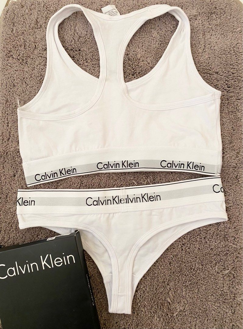 Bra set sport Calvin Klein White Ori, Fesyen Wanita, Pakaian