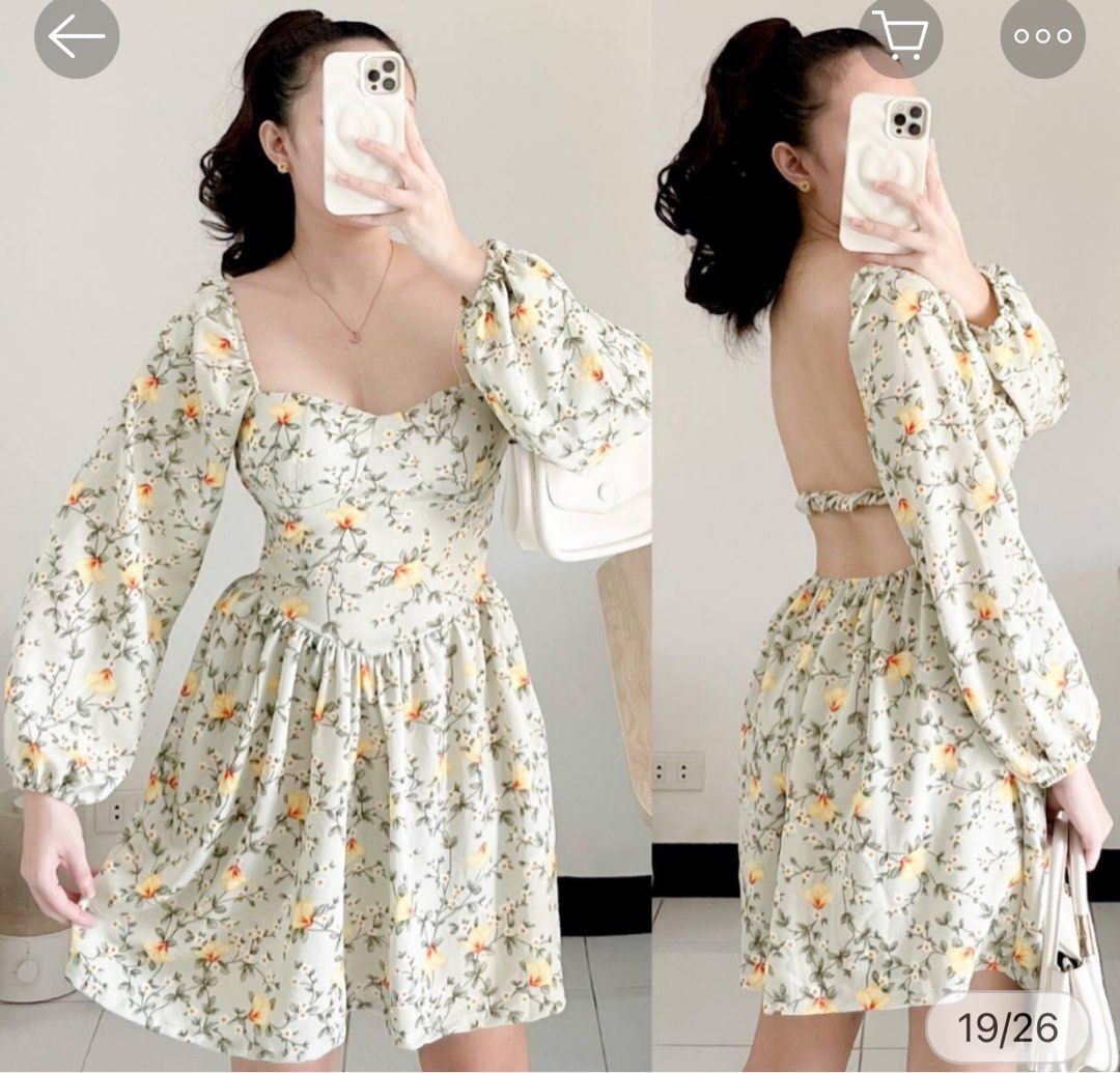 Brand new Floral Yellow Long sleeves Backless Dress