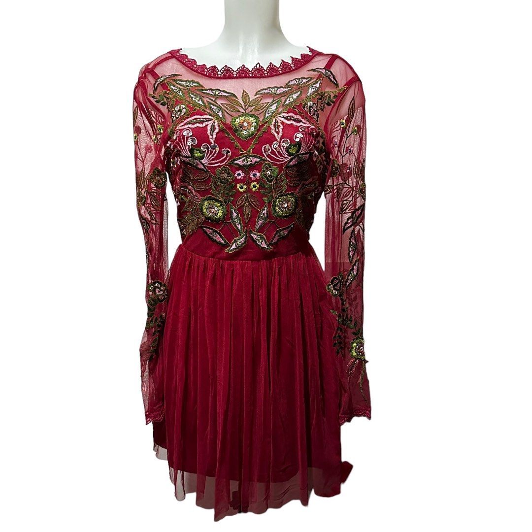 BRAND NEW FROCK FRILL longsleeve pink fuchsia embroidered floral