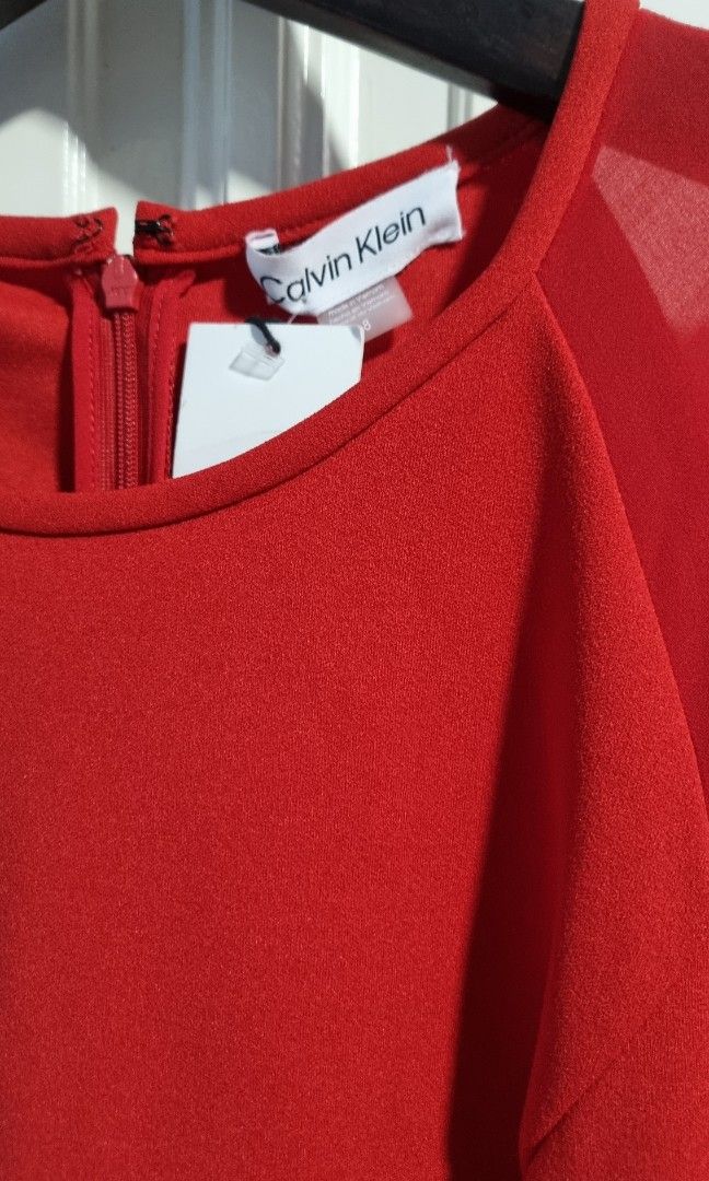 Calvin klein red long sleeve dress best sale
