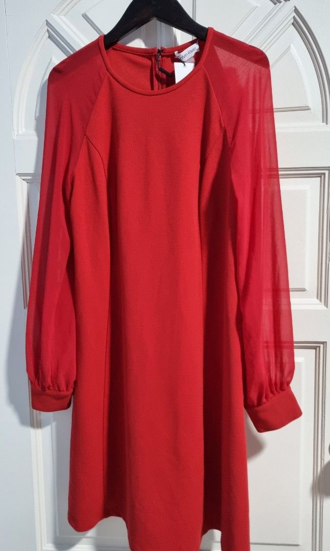 Calvin klein red shop long sleeve dress