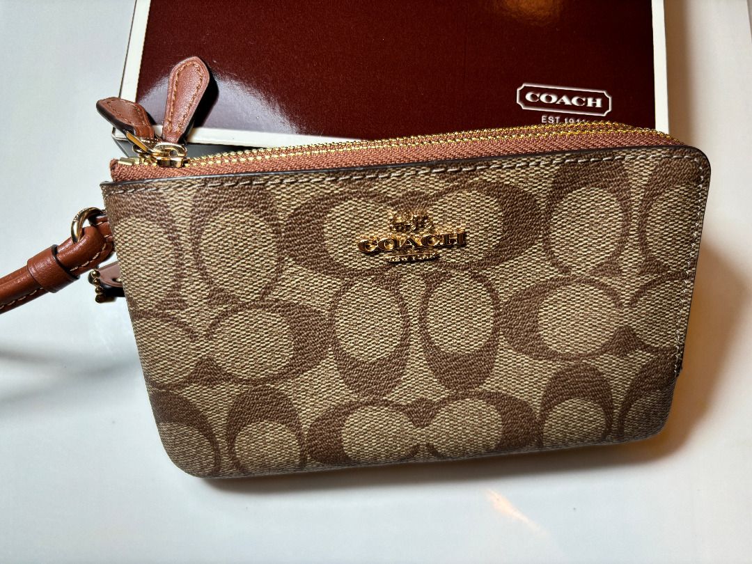 Double corner zip wristlet in signature canvas clearance