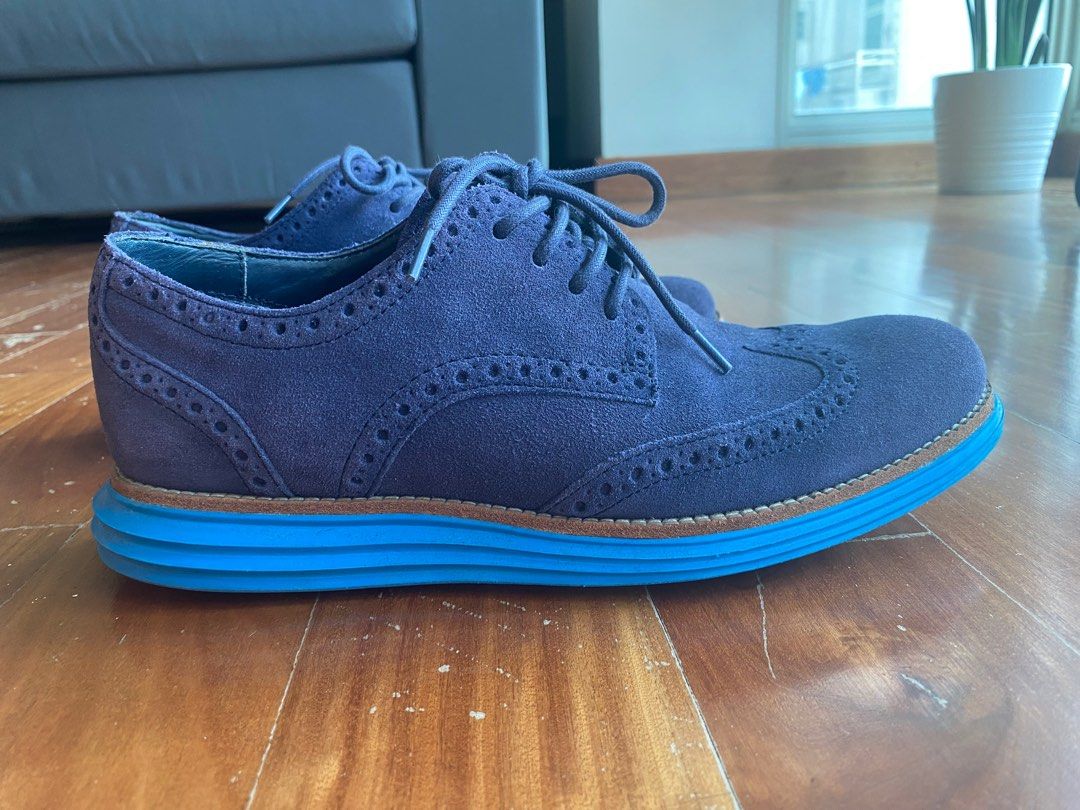 Cole Haan Lunargrand C11096 Blue Suede Wingtip Oxford