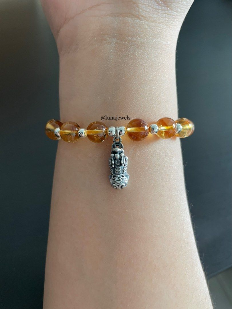 Custom DIY Crystal Charm Honey Citrine Pixiu 925 Sterling Silver